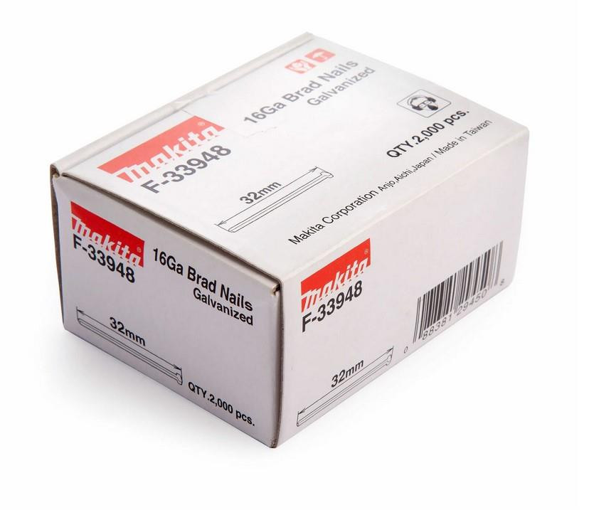 Makita F-33948 1mm X 32mm Galvanised 16 Gauge Brads 2000 Pieces DBN600 AF601