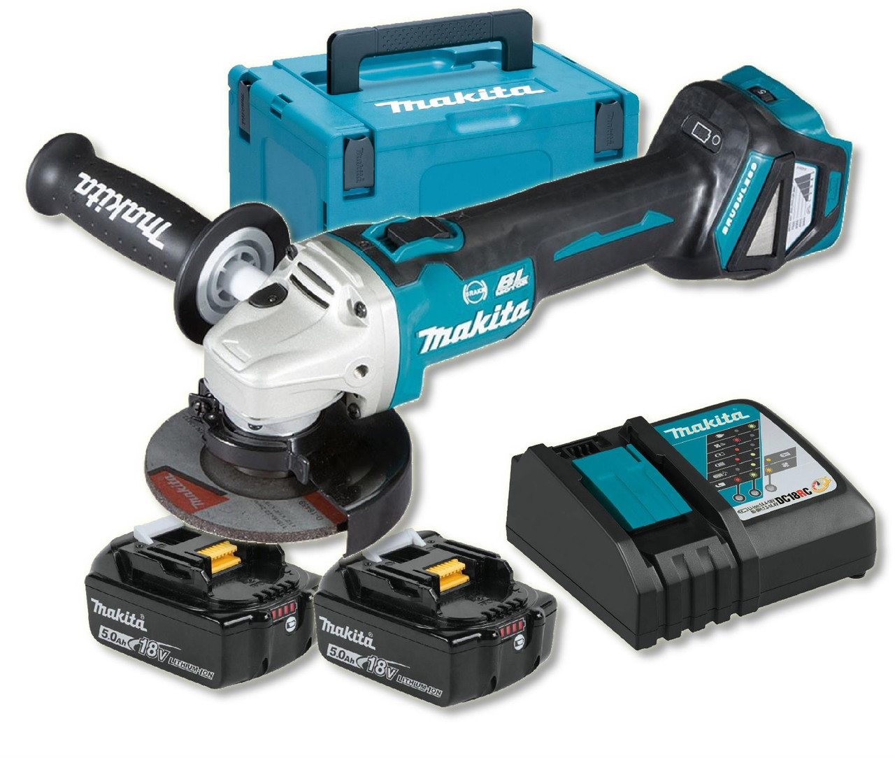 Makita DGA463RTJ 18v Cordless Brushless 115mm Angle Grinder 2 x Batteries & Case