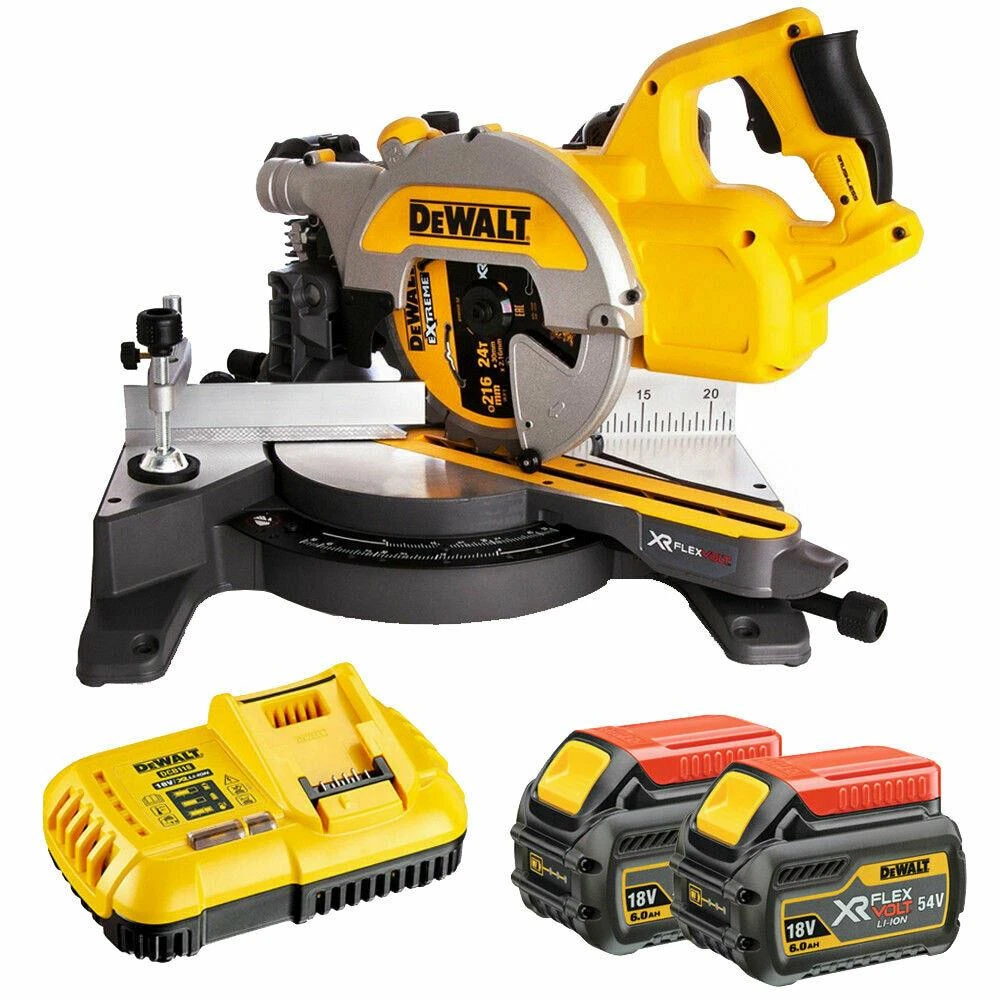 Dewalt DCS777T2 54V Flexvolt 216mm Mitre Saw with 2 x 6.0Ah Batteries & Charger