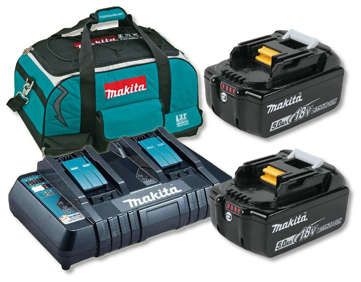 Makita DC18RD Dual Port Charger with 2 x BL1850B 5.0ah Li-Ion Batteries in Bag