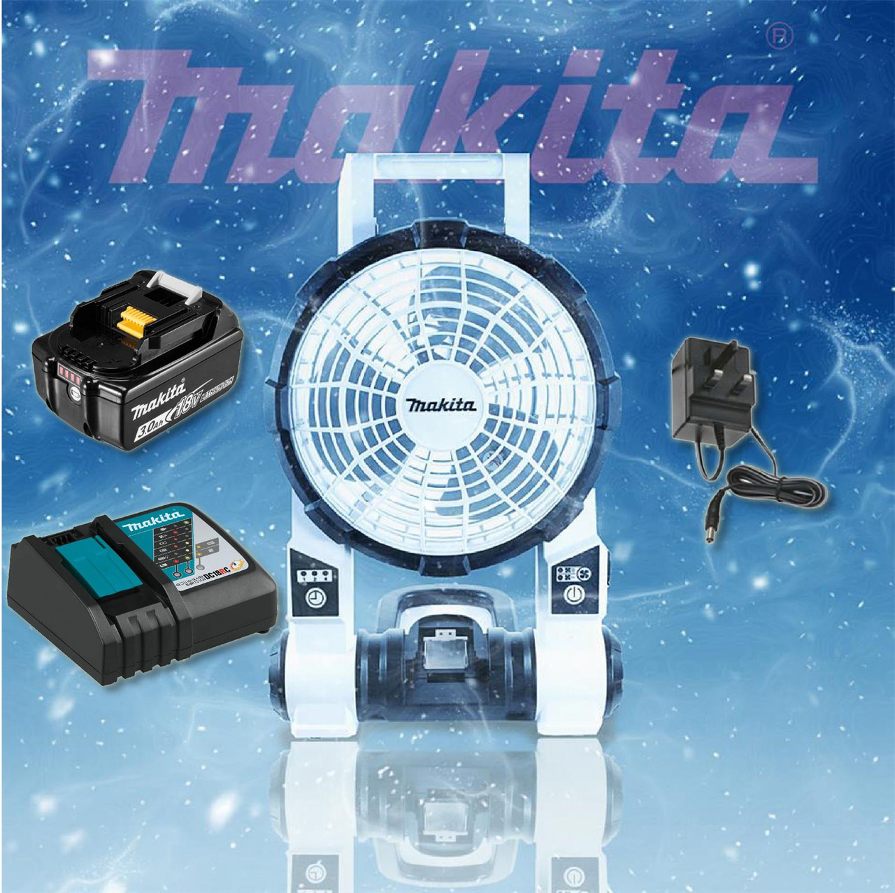 Makita DCF201ZW 14 - 18v LXT Cordless Portable Fan (White) with Battery and Charger