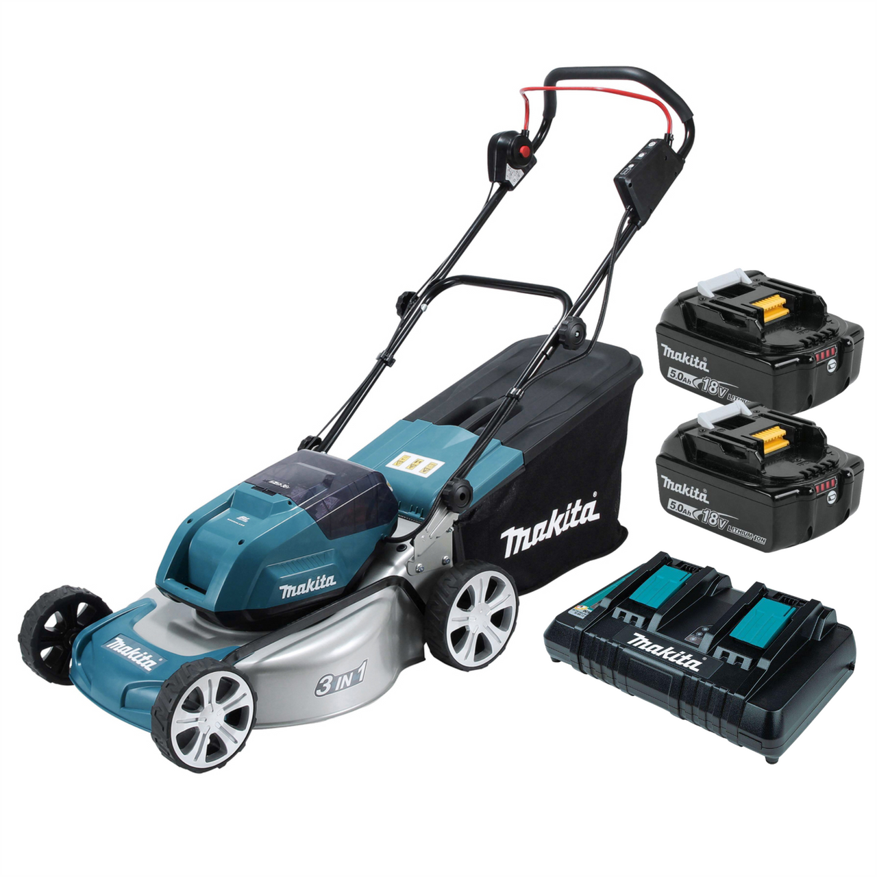 Makita DLM460PT2 Twin 18V/36V LXT Cordless 460mm Brushless Lawn Mower 2 X 5.0Ah Batts