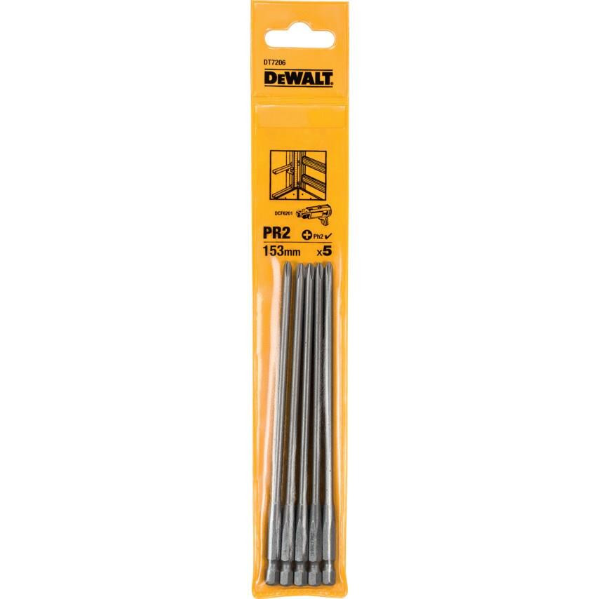 DeWalt DT7206 PR2 Drywall Screwdriver Bits PH2 x 152mm (Pack 5) DCF6201 DCF620