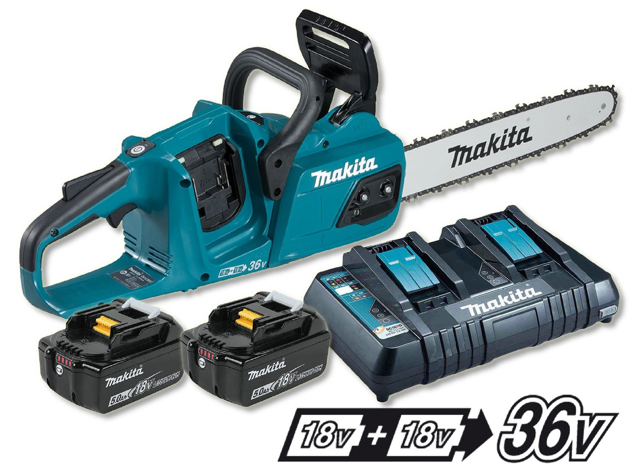 Makita DUC355PT2 36V (Twin 18V) Cordless Brushless 350mm Chainsaw 2 X 5.0Ah Batteries