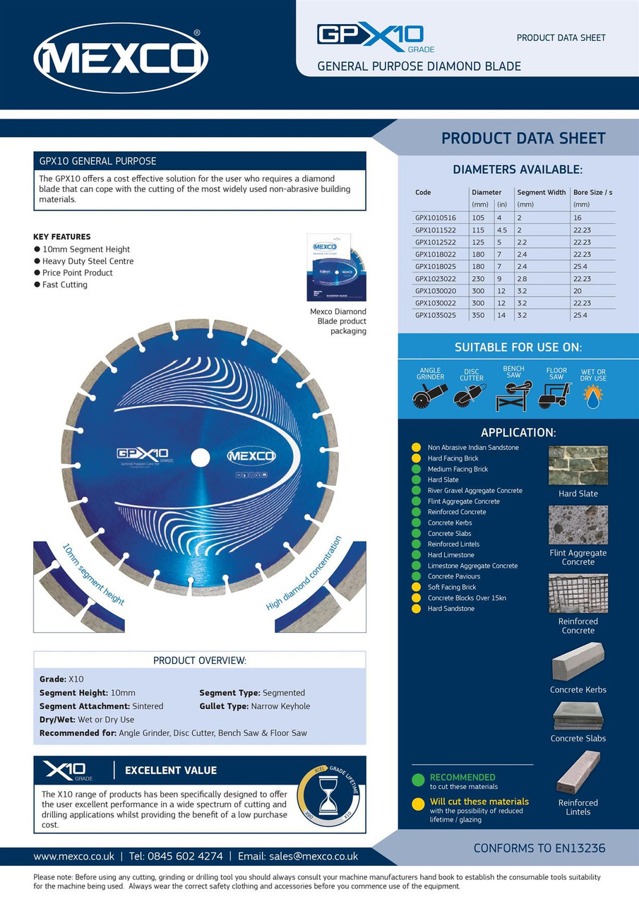 Mexco GPX1035020 350MM 20MM Bore Concrete X10 Grade Diamond Blade