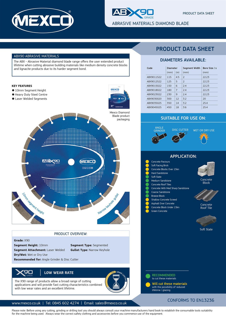 Mexco ABX9015022 150MM 22.23MM Bore Abrasive Materials X90 Grade Diamond Blade