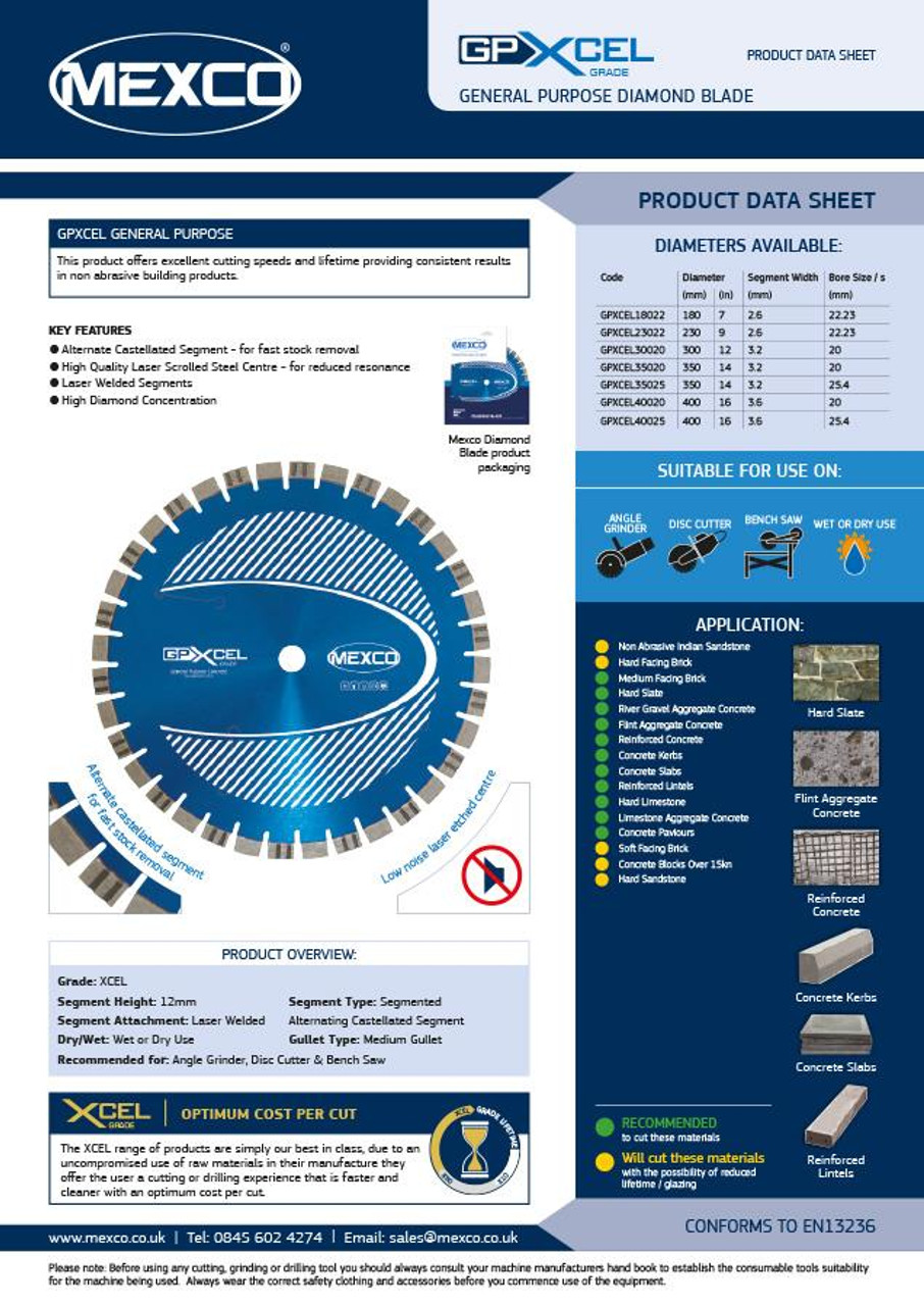 Mexco GPXCEL18022 180MM 22.23MM Bore Concrete XCEL Grade Diamond Blade