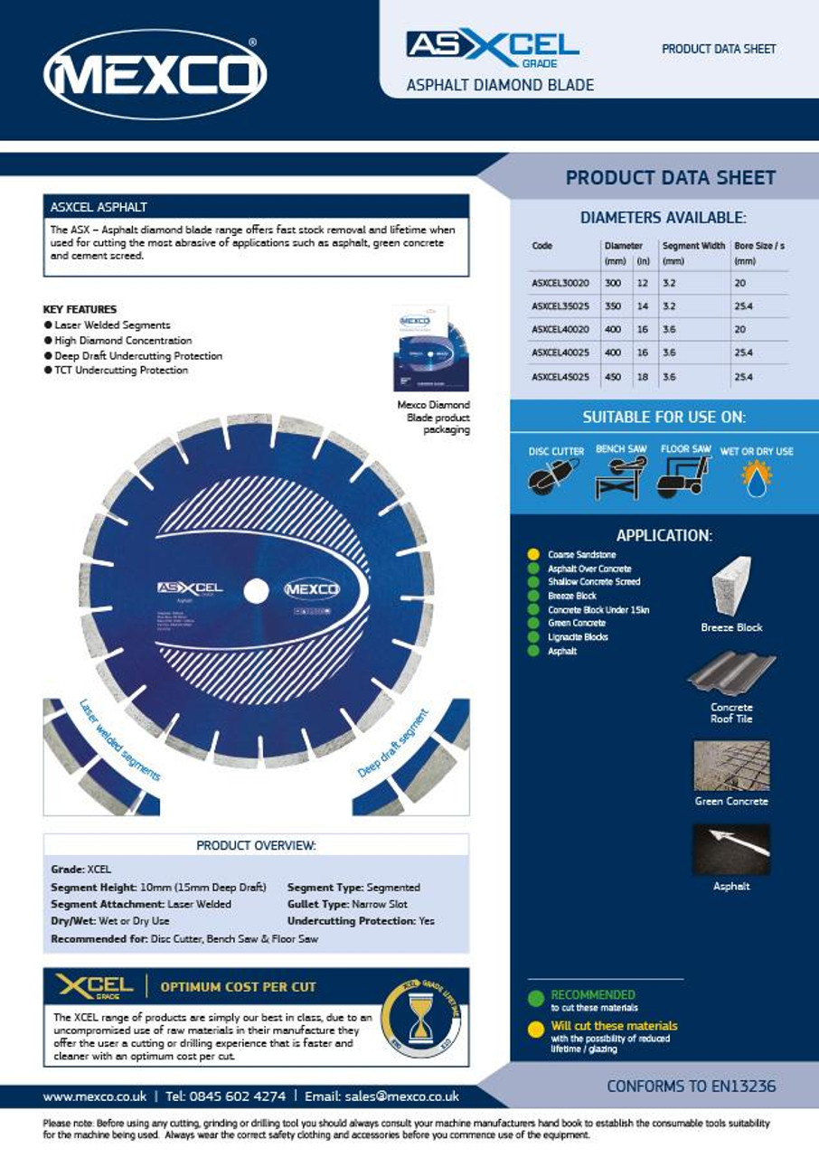 Mexco ASXCEL40020 400MM 20MM Bore Asphalt XCEL Grade Diamond Blade