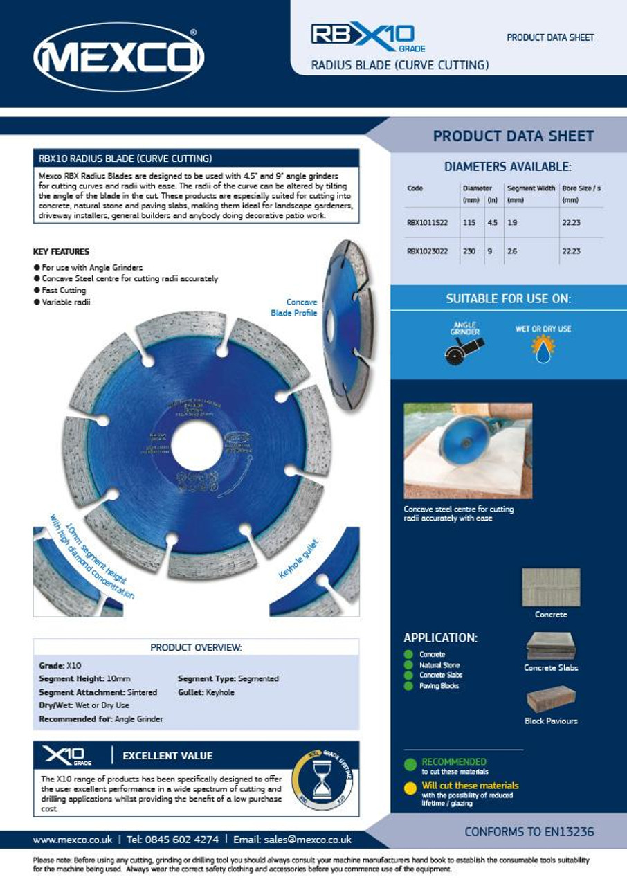 Mexco RBX1011522 115MM 22.23MM Bore Concrete Radius Cutting Diamond Blade