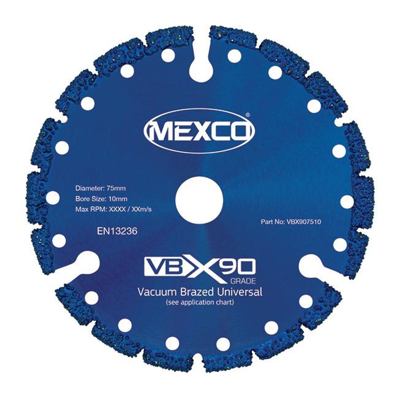 Mexco VBX907510 75MM 10MM Bore Vacuum Brazed X90 Grade Multi-Use Diamond Blade