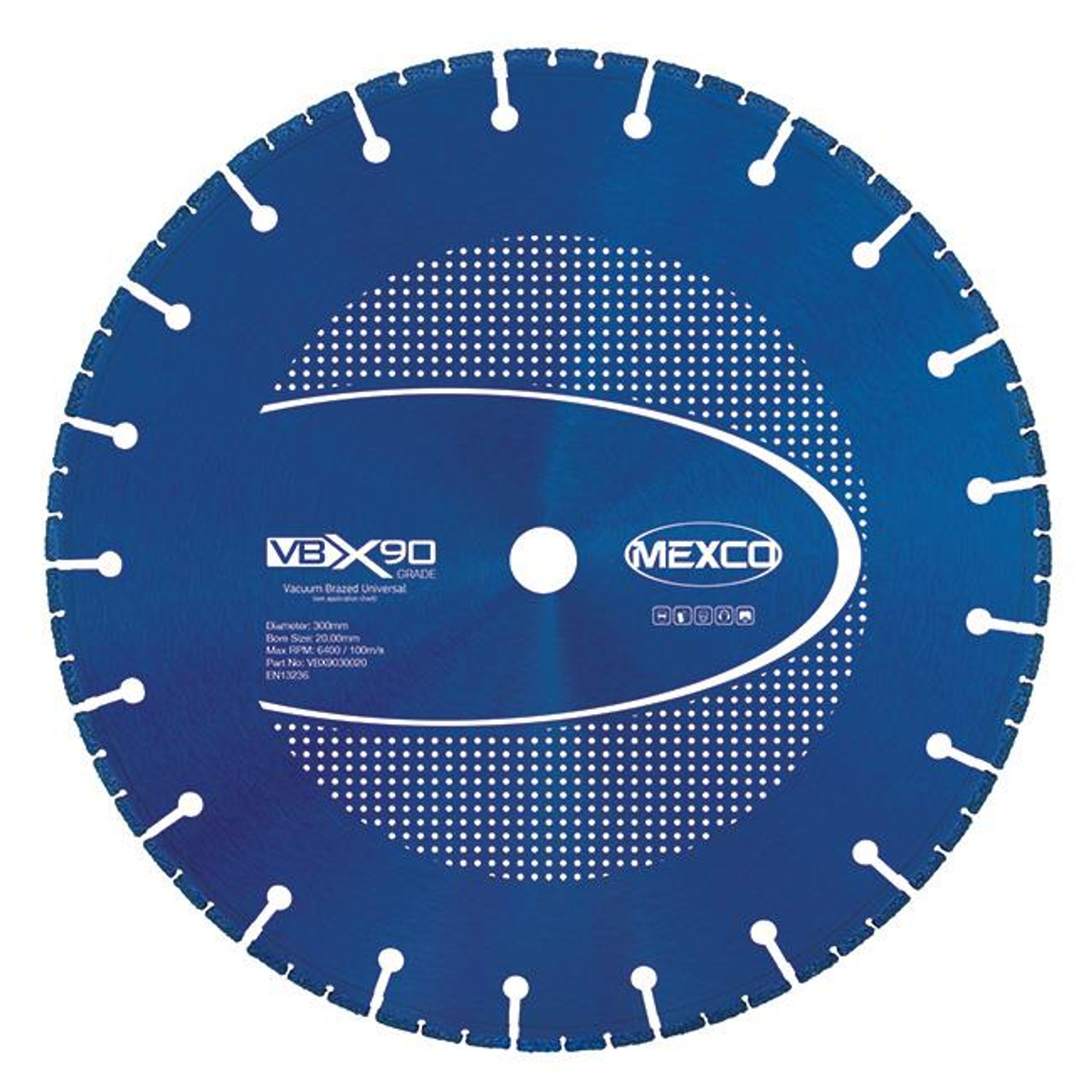 Mexco VBX9030020 300MM 20MM Bore Vacuum Brazed X90 Grade Multi-Use Diamond Blade
