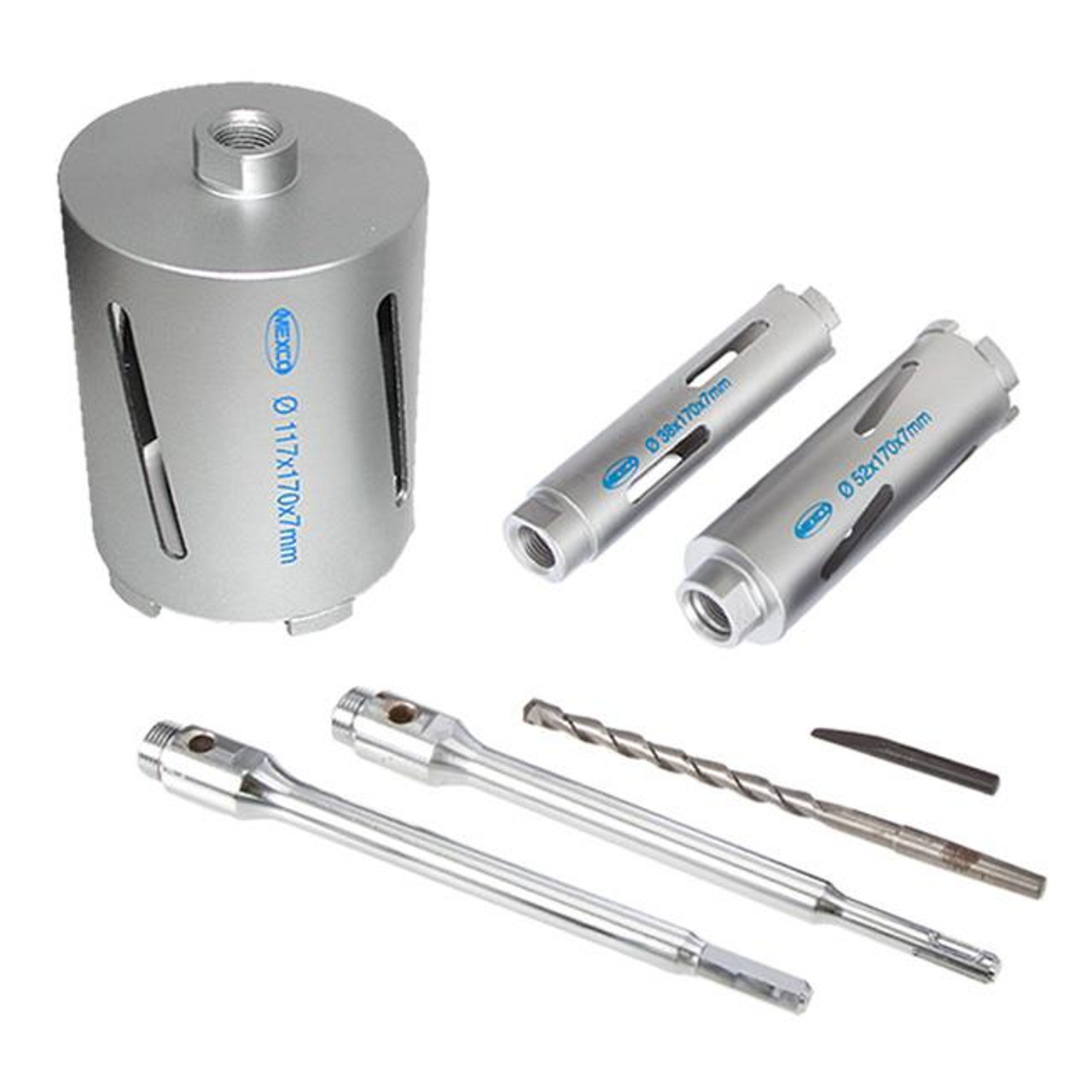 Mexco A10DCDKIT37 7 Piece X90 Grade Dry Core Diamond Slotted Drill Kit