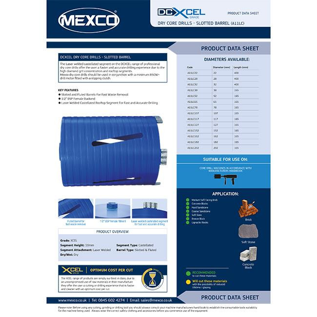 Mexco A11LC202 202MM XCEL Grade Dry Core Diamond Slotted Drill