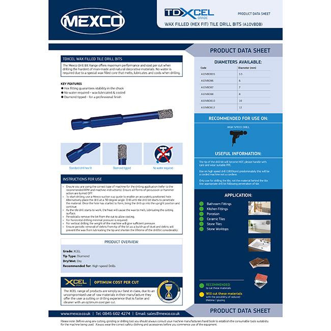 Mexco A10VBDB6 6MM XCEL Grade Vacuum Brazed Diamond Tile Drill Bit
