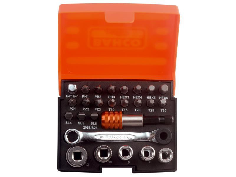 Bahco 2058/S26 Ratchet Socket Set of 26 Metric 1/4in Drive