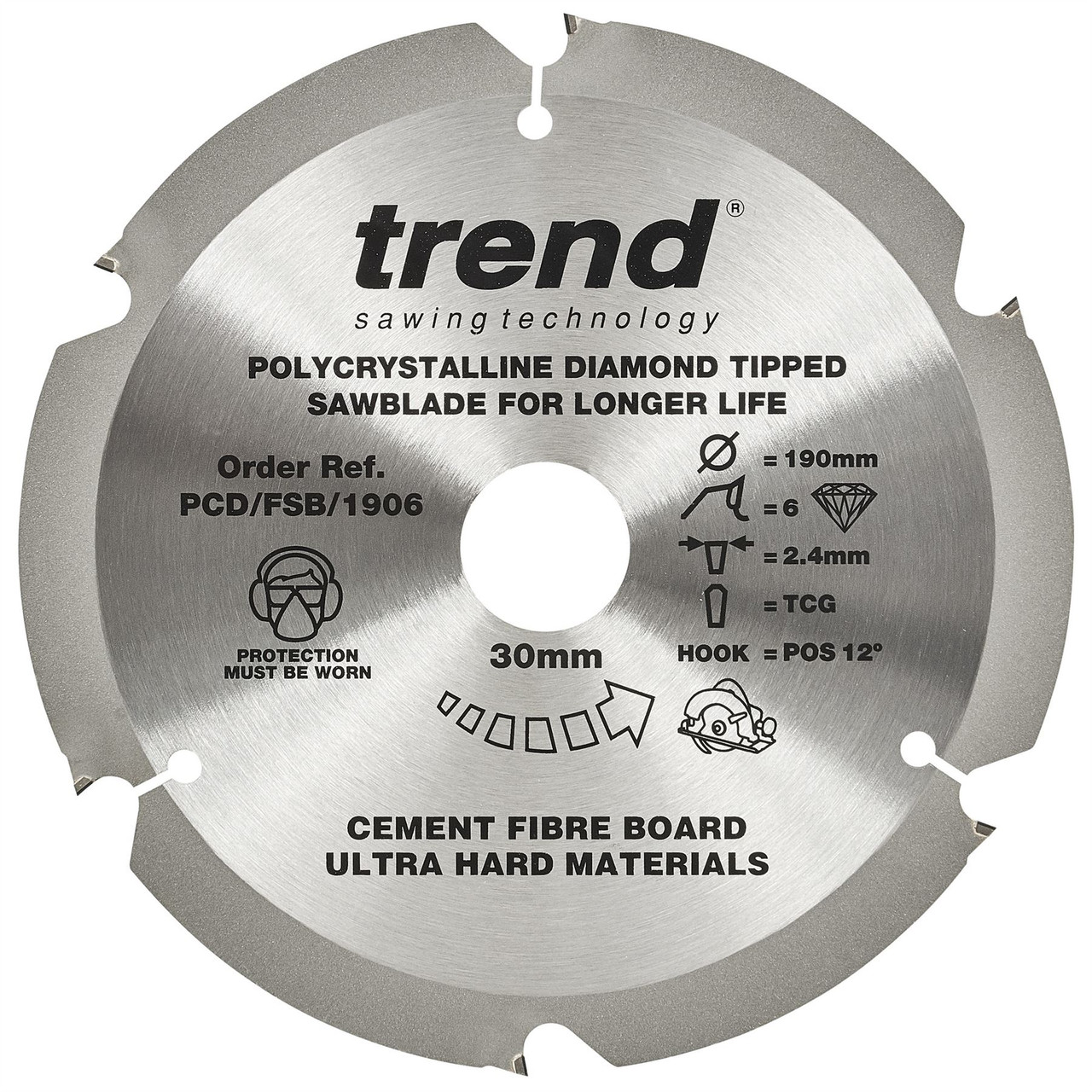 Trend Fibreboard Sawblade PCD 190mm x 6T x 30mm PCD/FSB/1906