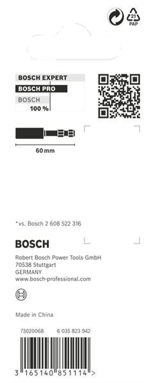Bosch Impact Universal Bitholder - Standard with Permanent Magnet Pick & Clic