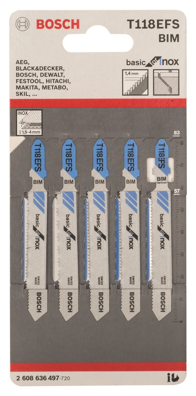 Bosch Jigsaw blade T 118 EFS Basic for Inox Pack of 5