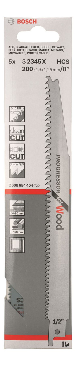 Bosch S345X HCS Progressor for Wood Reciprocating Saw Blade 5Pack
