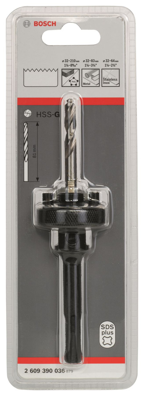 Bosch Standard Arbour 5/8in (SDS) for Dia. 32-210 mm incl. HSS-G Pilot drill bit  - Suitable for HSS Bi-Metal Holesaws