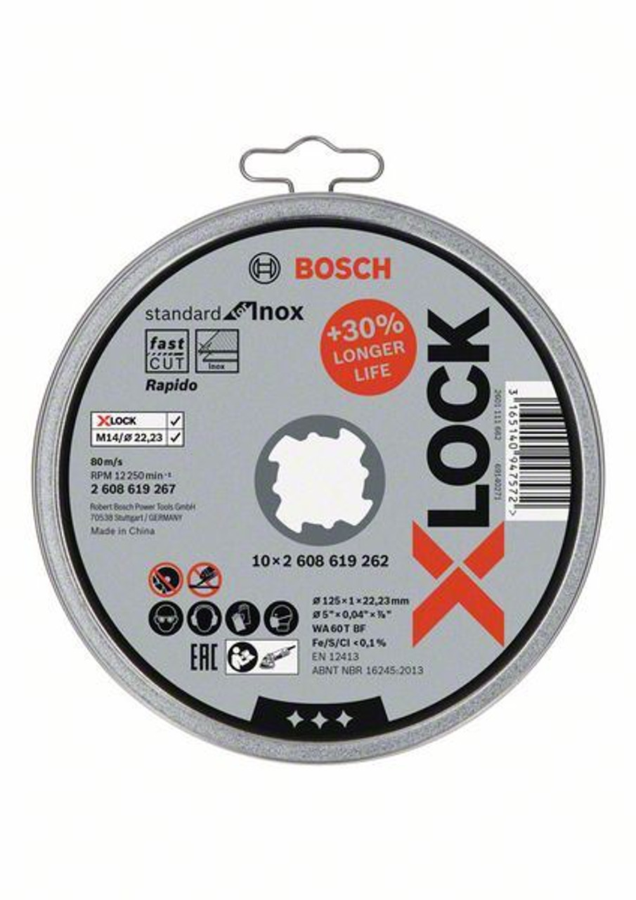 Bosch X-LOCK Standard for Inox 10x115x1x22.23mm Straight Cutting WA 60 T BF, 10 x 115 x 1 x 22.23 mm
