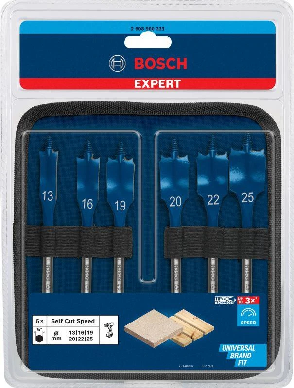 Bosch Expert SelfCut Speed Spade Drill Bit 13/16/19/20/22/25 mm 6-pc 2608900333