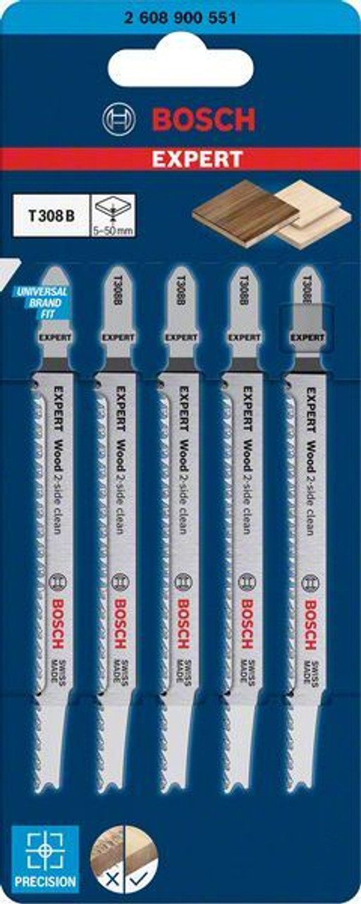 Bosch Expert Wood 2-side clean T 308 B Jigsaw Blade 5-pc