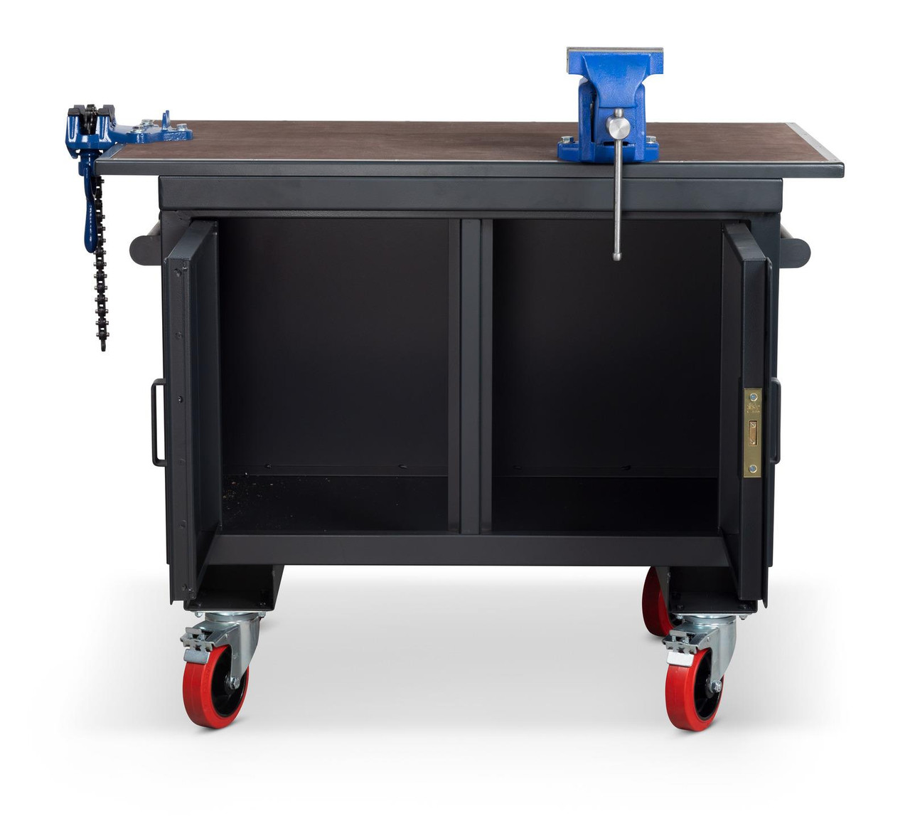 Armorgard BH1270-VF Mobile Tuffbench, wooden top, 4" Chain Vice and 6" Engineers Vice