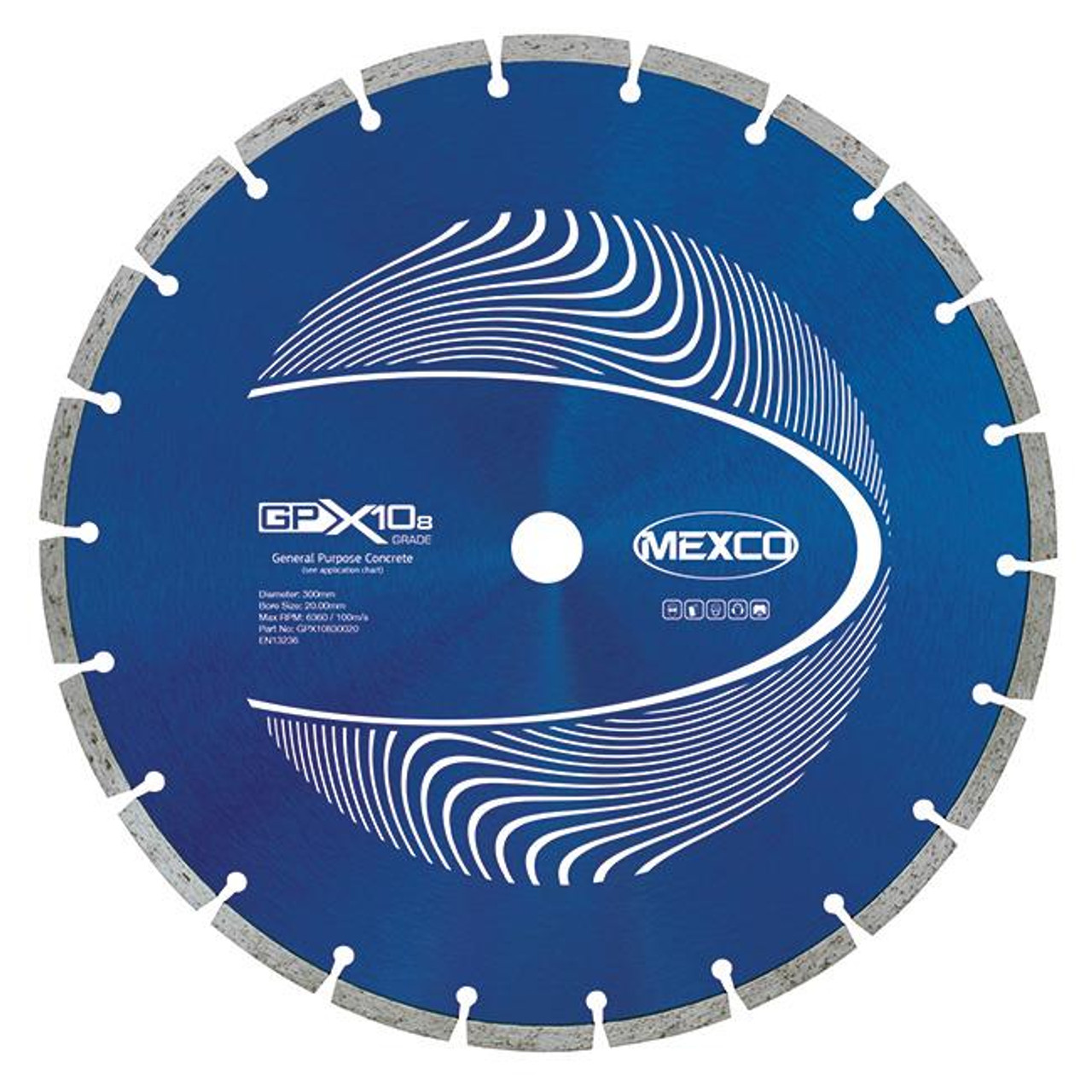 Mexco GPX10830020 300MM 20MM Bore (8MM Segment Height) Concrete X10 Grade Diamond Blade Box of 10