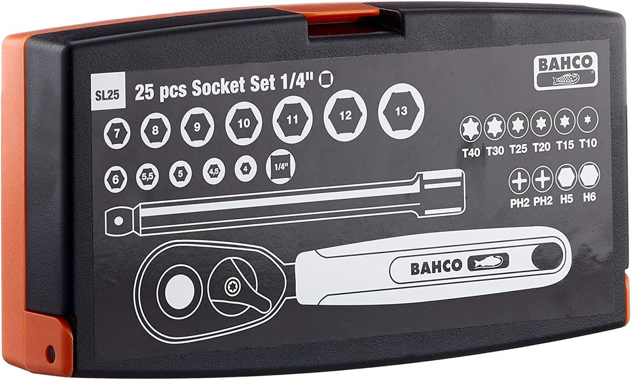 Bahco BAHSL25 SL25 Socket Set 25-Piece 1/4-Inch Drive
