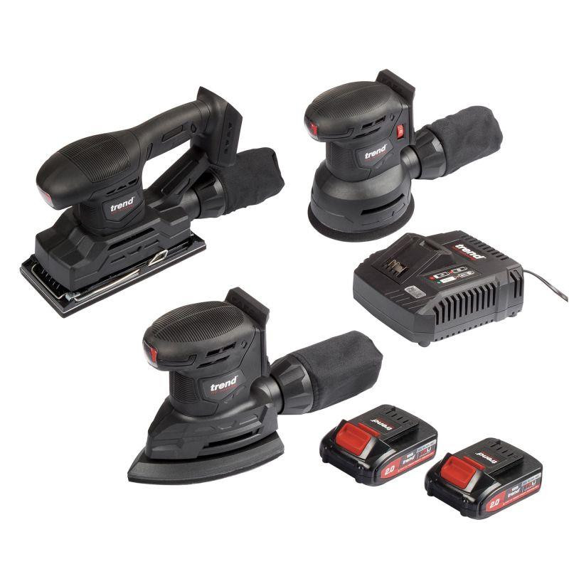 Trend Triple Sander Pack 18v Cordless 2 x 2.0ah Batteries + Charger