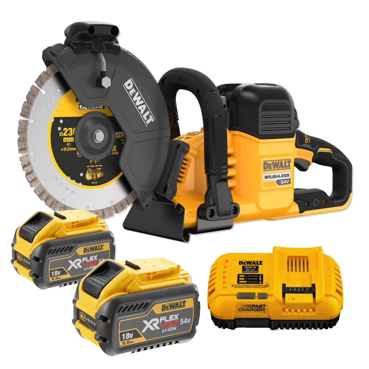 DEWALT DCS691X2-GB 2x9Ah 54v XR Flexvolt 230mm Cut-Off Saw - Includes Diamond Blade