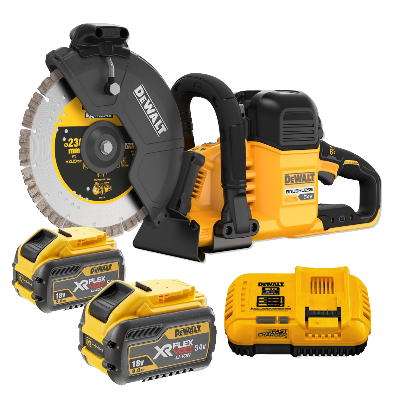 DEWALT DCS691X2-GB 2x9Ah 54v XR Flexvolt 230mm Cut-Off Saw - Includes Diamond Blade