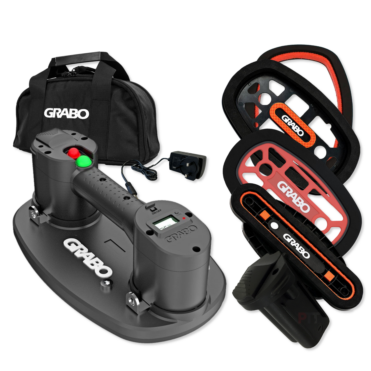 Grabo Pro Bundle Cordless Professional Vacuum Lifter Suction Pad with Accessories, 2x Battery in Carry Bag