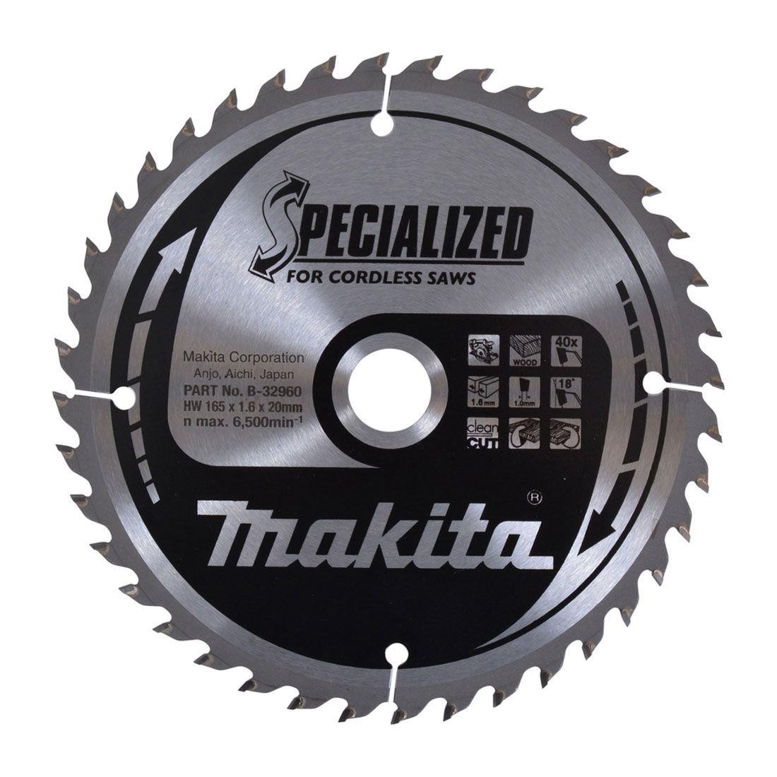Makita B-32960 Specialized Circular Saw Blade 165mm x 20mm x 40T for Cordless Saws