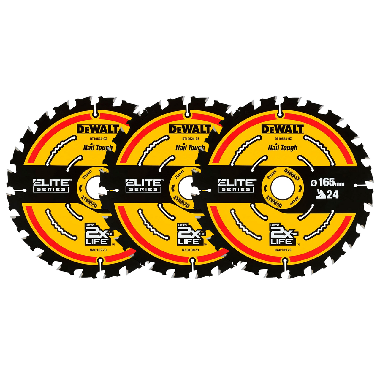 3 x DeWalt DT10624 165mm 24T 20mm Elite Cordless Circular Saw Blade