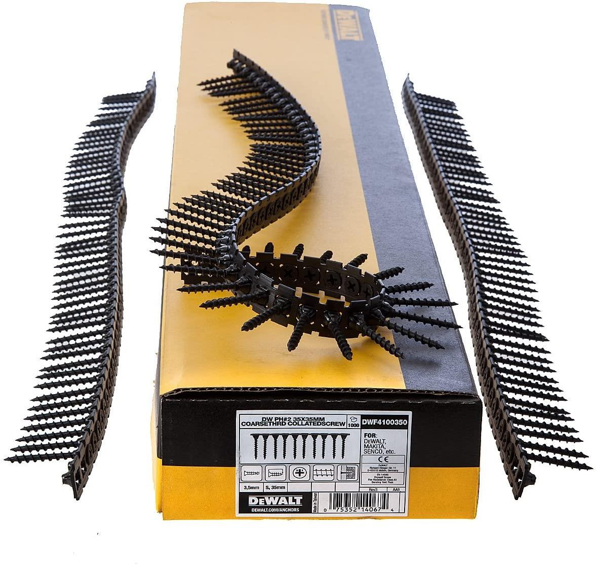 Dewalt 3.5 x 35mm Coarse Thread Collated Drywall Screws Black Box 10 x 1000 PK (Master Carton)
