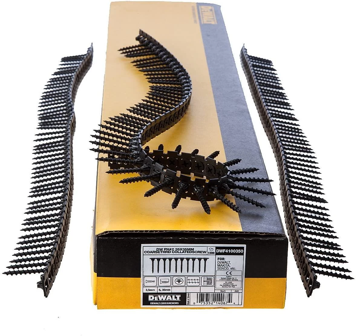 Dewalt 3.5 x 35mm Coarse Thread Collated Drywall Screws Black Box 10 x 1000 PK (Master Carton)