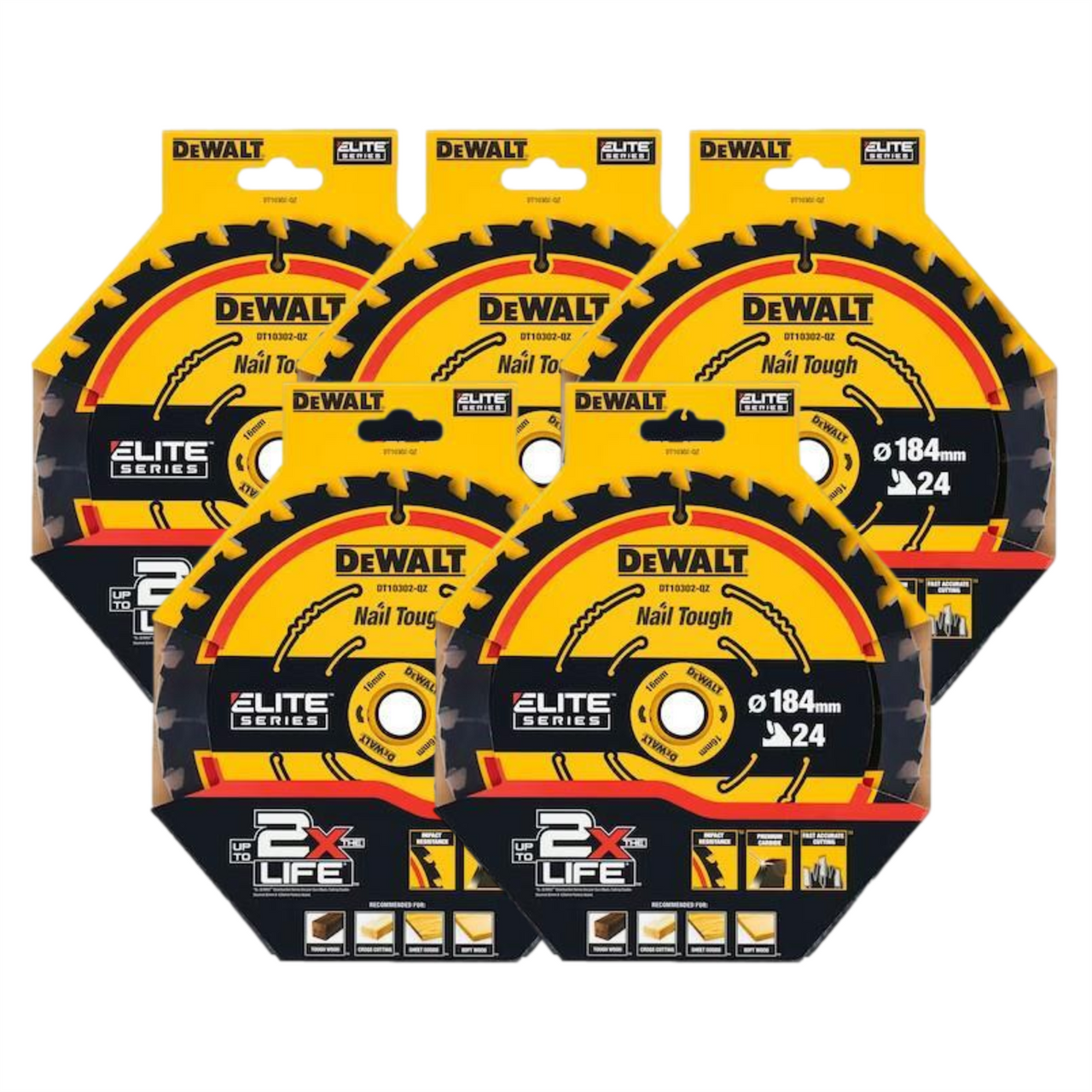 DeWalt DT10302-QZ ELITE Circular Saw Blade  184mm x 16mm 24T (Pack of 5)