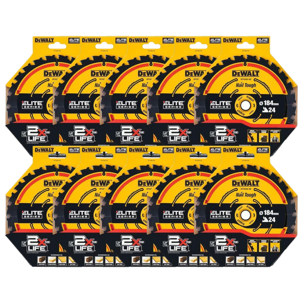 DeWalt DT10302-QZ ELITE Circular Saw Blade  184mm x 16mm 24T (Pack of 10)