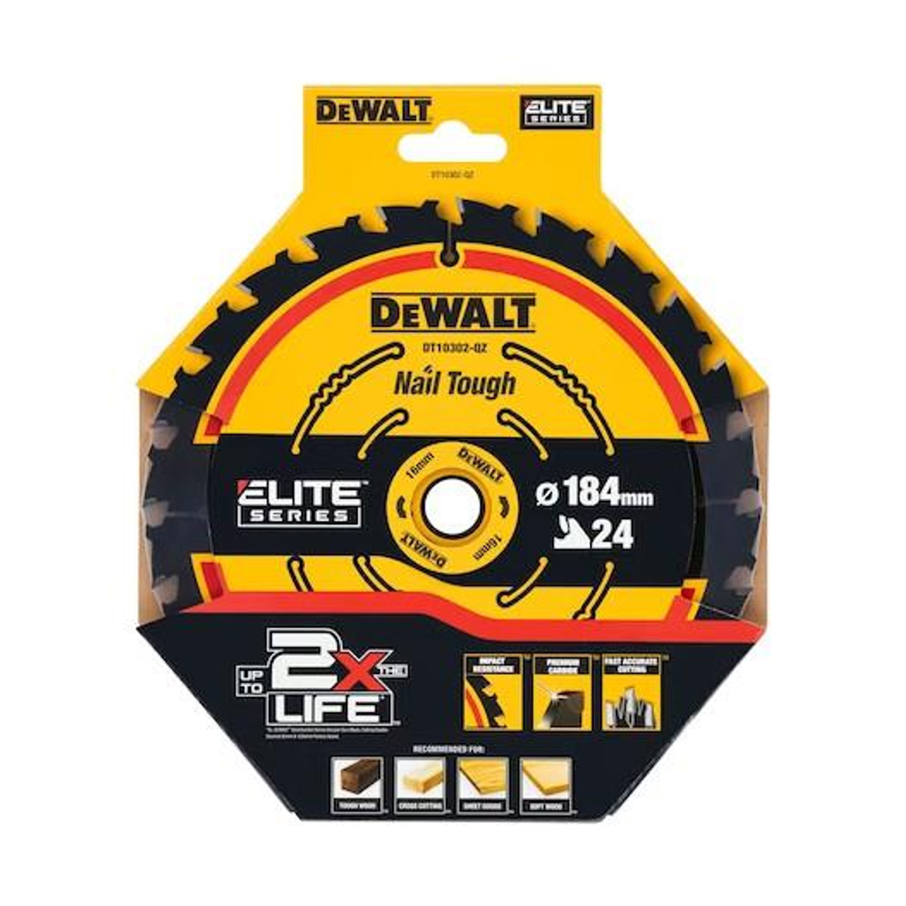 DeWalt DT10302-QZ ELITE Circular Saw Blade  184mm x 16mm 24T (Pack of 10)
