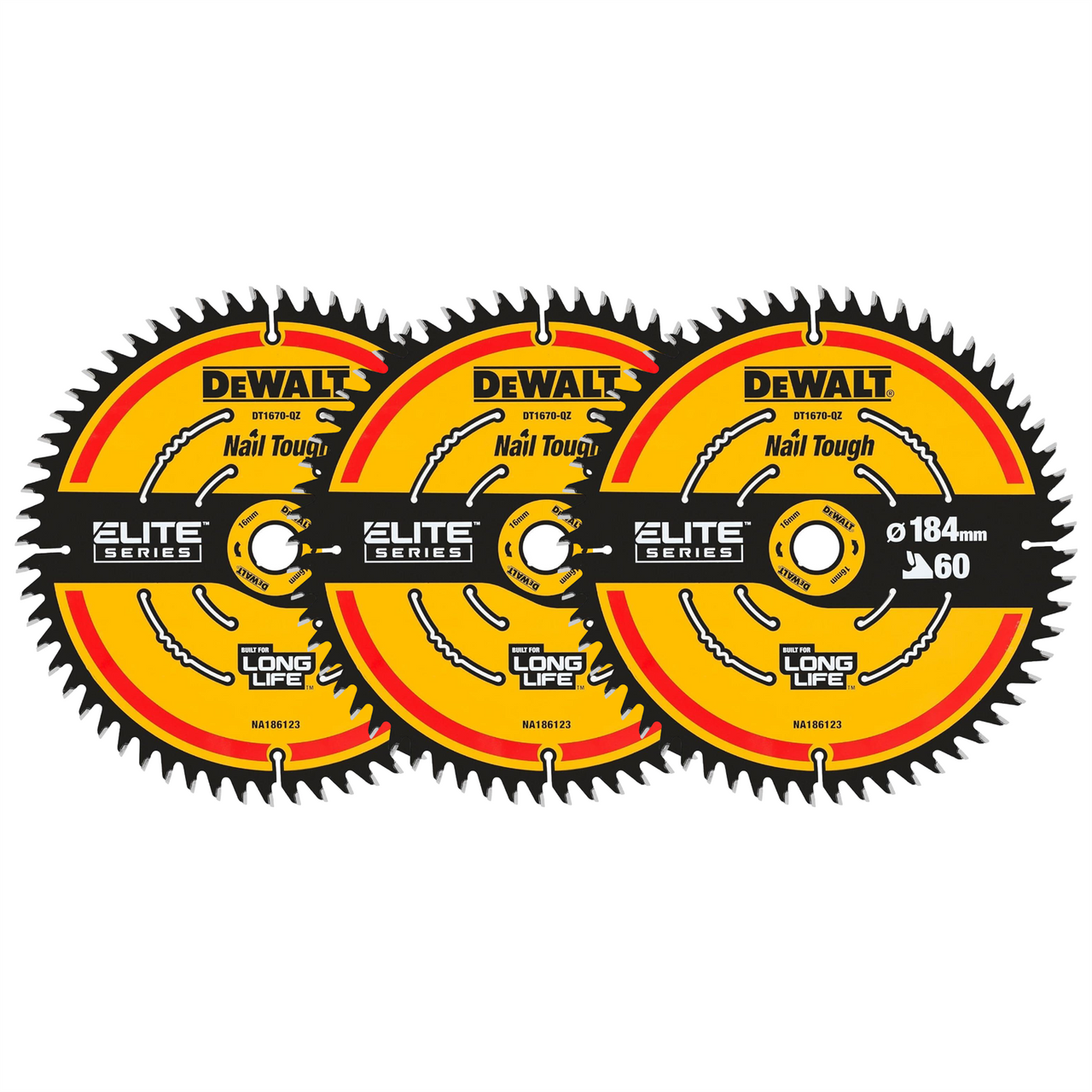 3 x DeWalt DT1670-QZ ELITE Circular Saw Blade  184mm x 16mm 60T