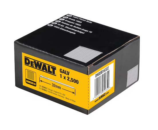 DeWalt 32mm 16Ga Galvanised Finish Nails (Pack 2500) - DNBSB1632Z