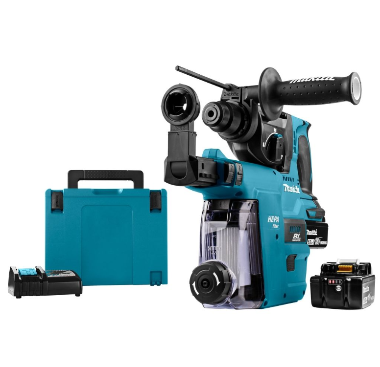 Makita SDS+ Hammer Drill 18V Brushless with DX06 Dust Extraction DHR242RTJW (2 x 5.0Ah Batteries)