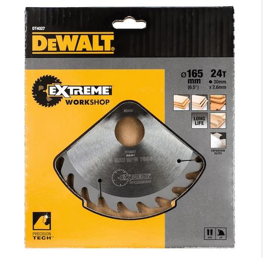 DeWalt DT4027-QZ EXTREME Workshop 165mm x 30mm 24T Circular Saw Blade