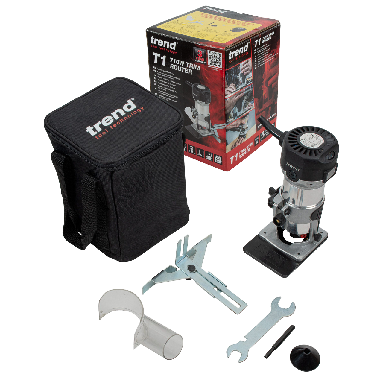 Trend T1ETS - 710W ¼” Trim Router 240V in Storage Bag