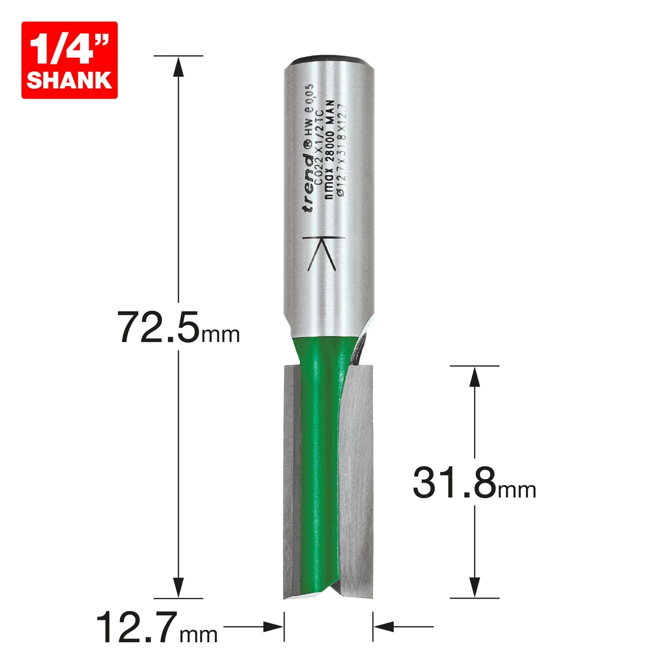 Trend Two Flute Cutter 12.7mm diameter C022X1/4TC