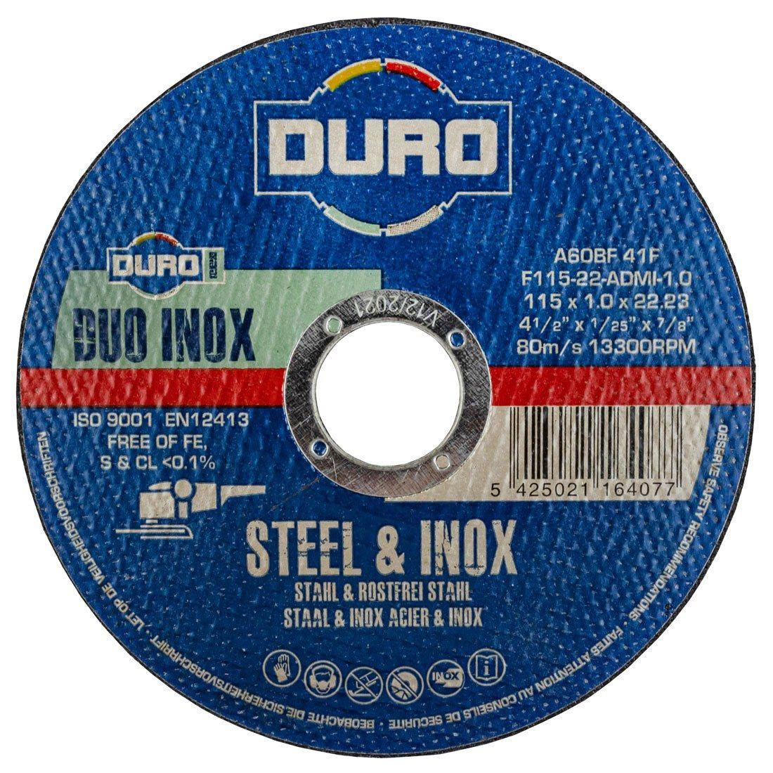 DURO 115mm / 4½" x 1mm Steel & Inox Thin Cutting Slitting Disc x10 In Tin