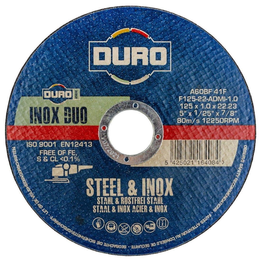 DURO 125mm / 5" x 1mm Steel & Inox Thin Cutting Slitting Disc x 10 In Tin