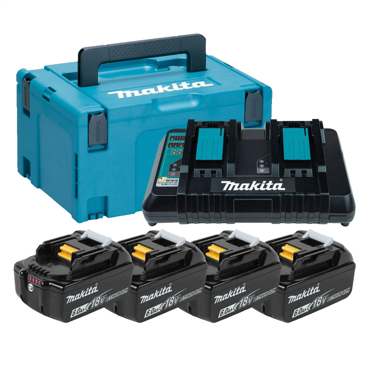 Makita 18V Power Source Kit with 4  x 6.0Ah Batteries & DC18RD Charger - 198095-6